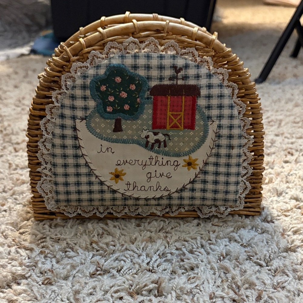 Vintage Woven Wicker Country Cottage Core Napkin Holder